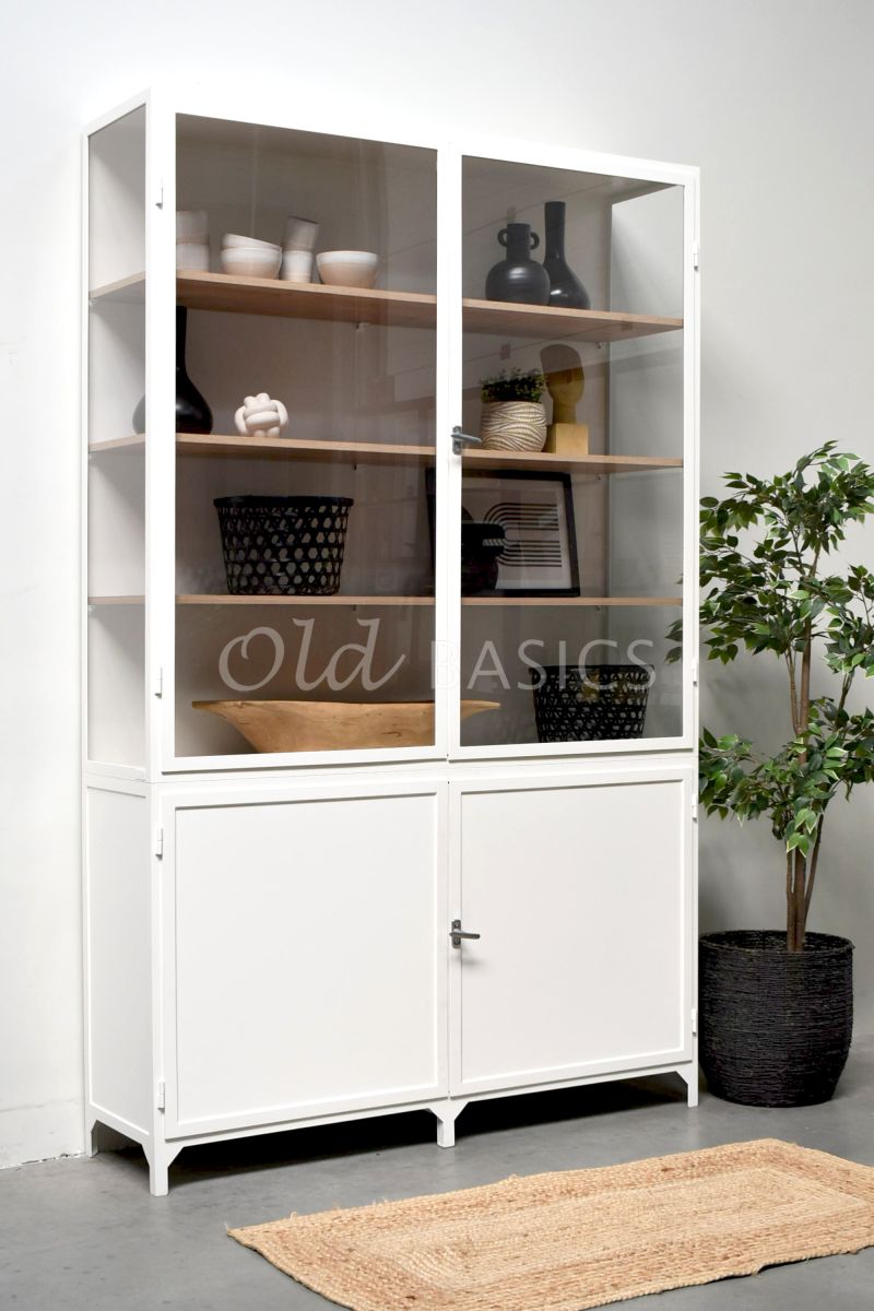 Detail van Apothekerskast Demi  Oak, 2 deuren, RAL9010, wit, materiaal staal